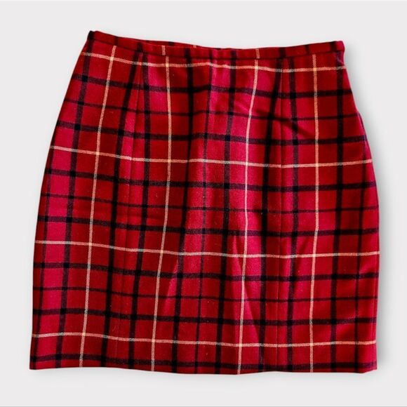 Vintage Brooks Brothers 1990's Red Plaid Tartan 100% Wool Mini Pencil Skirt 4 - Picture 1 of 7